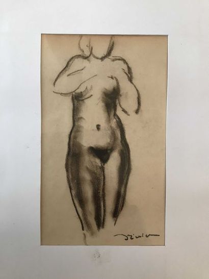null Léon Ernest DRIVIER Etude d’une femme nue de face Fusain sur papier 23,3 x 13,8...