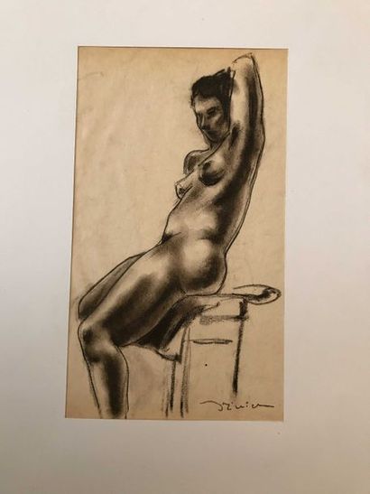 null Léon Ernest DRIVIER Etude d’une femme assise sur une chaise Fusain sur papier...