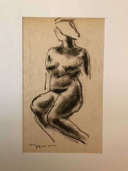 null Léon Ernest DRIVIER Etude d’une femme nue assise Fusain sur papier 24,3 x 14,3...