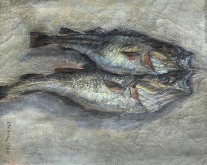 null Lauritz HOWE (1869-1945) Nature morte aux poissons Huile sur toile Signé en...