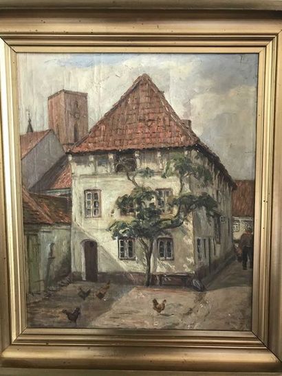 null Lauritz HOWE (1869-1945) Maisons à Ribe Huile sur toile, non signée 51x42,5...