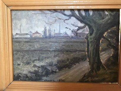 null Lauritz HOWE (1869-1945) Paysage à l’arbre Huile sur toile Signé en bas au centre...