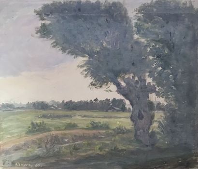 null Lauritz HOWE (1869-1945) Paysage à l’arbre, Lerseen Huile sur toile Signé en...