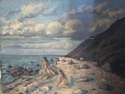 null Lauritz HOWE (1869-1945) Bord de mer avec personnage Huile sur toile Signé en...