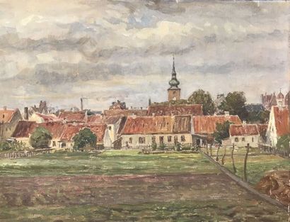 null Lauritz HOWE (1869-1945) Vue d’un village Huile sur toile Signé en bas à gauche...