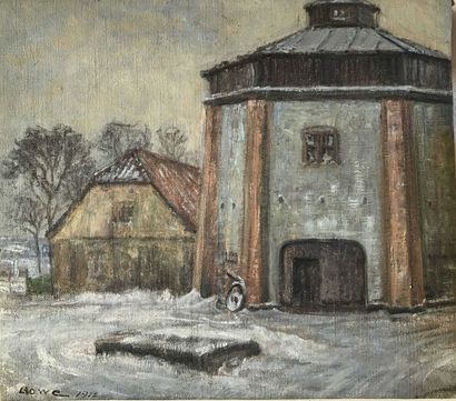 null Lauritz HOWE (1869-1945) Copenhague sous la neige Huile sur toile Signé en bas...