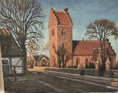 null Lauritz HOWE (1869-1945) L’église à Gentofte Signé en bas à gauche et daté 1918...
