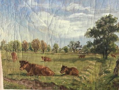 null Lauritz HOWE (1869-1945) Paysage aux vaches Huile sur toile, Signé en bas à...