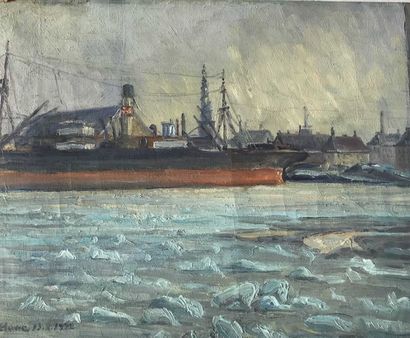 null Lauritz HOWE (1869-1945) Vue du port de Copenhague Huile sur toile, signé en...
