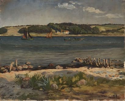 null Lauritz HOWE (1869-1945) Paysage à Flensborg Fjord Huile sur toile Signé en...