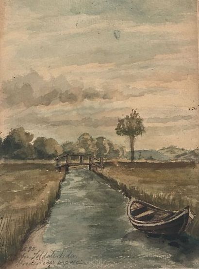 null Lauritz HOWE (1869-1945) Canal à Frediricia Aquarelle Signé, situé et daté 1892...
