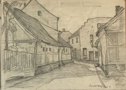 null Lauritz HOWE (1869-1945) Village à Gasvaerksvej Fusain Situé en bas à droite...