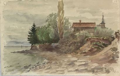 null Lauritz HOWE (1869-1945) Etude de paysage Suisse, lac de Constance Aquarelle...