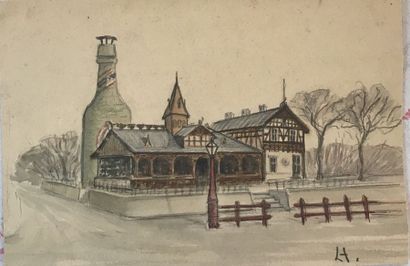 null Lauritz HOWE (1869-1945) Brasserie Turborg, Danemark Aquarelle Monogrammé en...