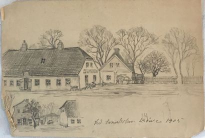 null Lauritz HOWE (1869-1945) Etude de paysage à Svanholm Fusain Situé et daté 1905...