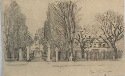 null Lauritz HOWE (1869-1945) Etude du château de Chalortenslund Fusain Situé en...