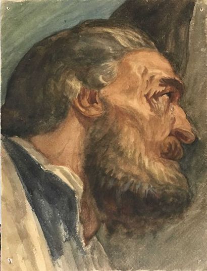 null Lauritz HOWE (1869-1945) Portrait d’homme barbu Aquarelle 30x22,5cm