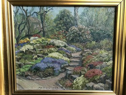 null Lauritz HOWE (1869-1945) Jardin et marche fleuris Huile sur toile Signé en bas...