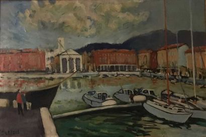 null David SETFORD (1925-2010) Le vieux port, Nice c. 1995 Huile sur toile 59 x 84...