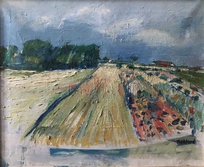 null David SETFORD (1925-2010) Dans les champs, Burton c. 1965 Huile sur toile 49...