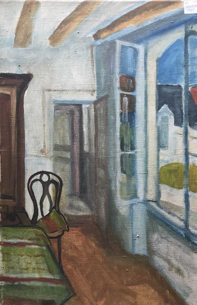 null David SETFORD (1925-2010) Salon et fenêtre, Noyers c. 1970 Huile sur toile 61...