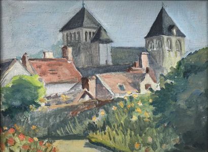 null David SETFORD (1925-2010) Saint-Aignan, vue du jardin à Sousmont c. 1956 Huile...