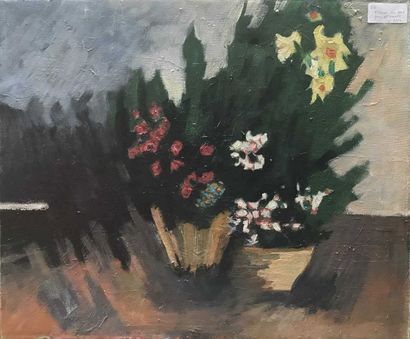 null David SETFORD (1925-2010) Fleurs sur fond sombre et gris c. 2000 Huile sur toile...