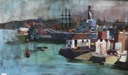 null David SETFORD (1925-2010) Vue composite de Portsmouth c. 2001 Huile sur toile...