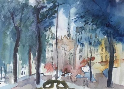 null David SETFORD (1925-2010) Paris, le square 1980 Aquarelle 34 x 41,5 cm Little...