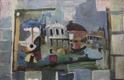 null David SETFORD (1925-2010) Paysage cubiste c.2010 Huile sur toile 40 x 60 cm