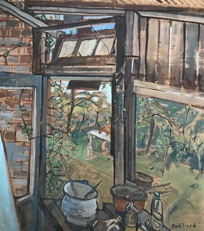 null David SETFORD (1925-2010) Atelier du peintre à Burton c.1966 Huile sur toil...