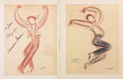 Target, Jean (1910 - 1997). 
Massine, Léonide - autographe].
Deux dessins représentant...