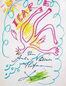 LIFAR, Serge (1905-1986) 
Icar.
Feutre sur papier. 27,0 x 20,6 cm.
Dédicace autographe...