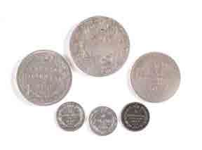 null Alexandre I - NICOLAS II 1825-1855
Lot de 6 monnaies. Argent.

??????? 1848....