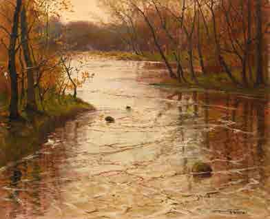 Ivan Ivanovitch KOWALSKI (1839-1937) 
Paysage avec fleuve,
Huile sur toile signée...