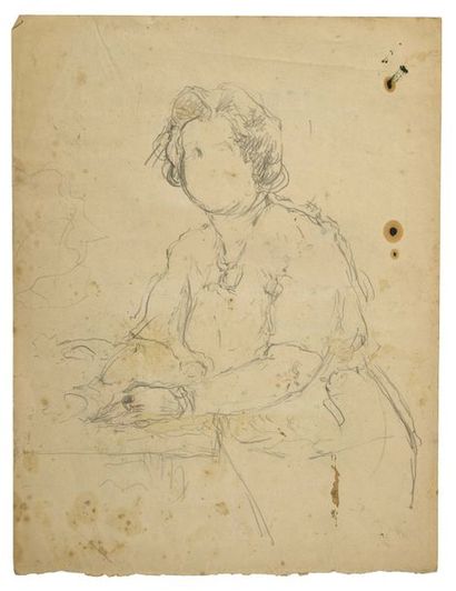Paul CHMAROFF (1874-1950) 
Portrait de femme
Crayon sur papier, taches et mouillures
Dessin...