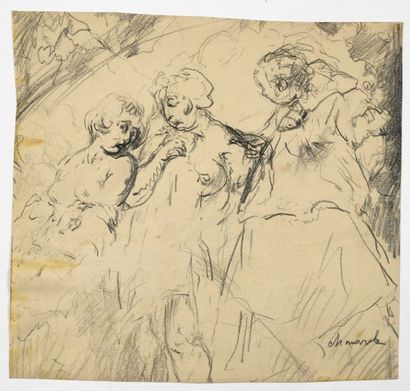 Paul CHMAROFF (1874-1950) 
Les baigneuses
Dessin au crayon, signé en bas à droite,...