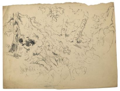 Paul CHMAROFF (1874-1950) 
Les baigneuses dans un sous bois
Fusain sur papier
21...