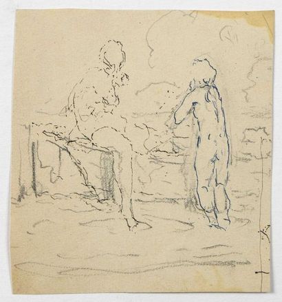 Paul CHMAROFF (1874-1950) 
Deux baigneuses
Crayon et encre sur papier, petite mouillure...