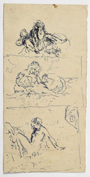 Paul CHMAROFF (1874-1950) 
Baignade
Trois scènes de baignade sur une même feuille,...
