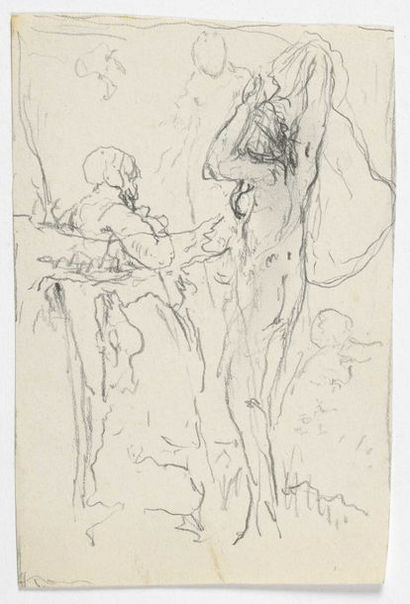 Paul CHMAROFF (1874-1950) 
Scène de baignade
Crayon sur papier 15,3 x 10,3 cm
