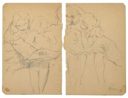 Paul CHMAROFF (1874-1950) 
Deux baigneuses
Crayon sur papier, signé en bas à gauche,...