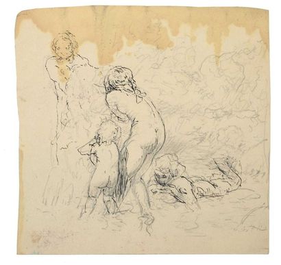 Paul CHMAROFF (1874-1950) 
Baigneuses
Crayon vert sur papier, esquisse au dos 16,6...