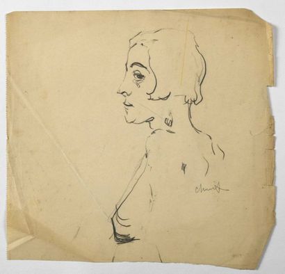 Paul CHMAROFF (1874-1950) 
Nu
Crayon sur papier, signé en bas à droite, pliures,...