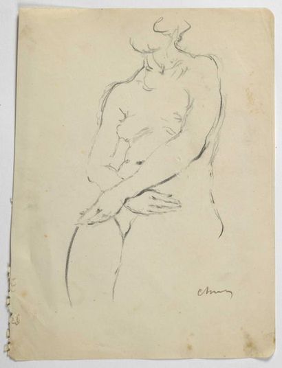 Paul CHMAROFF (1874-1950) 
Nu
Fusain sur papier, signé en bas à droite, rousseurs...