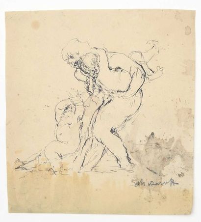 Paul CHMAROFF (1874-1950) 
Baigneuse
Encre sur papier
27 x 12 cm
on joint: «Les Baigneuses»,...