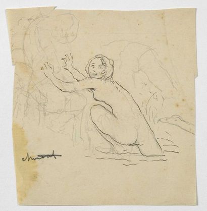Paul CHMAROFF (1874-1950) 
Baigneuse
Crayon et encre sur papier, signé en bas à droite,...