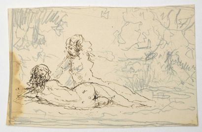 Paul CHMAROFF (1874-1950) 
Les baigneuses
Crayon et encre brune sur papier, mouillures...