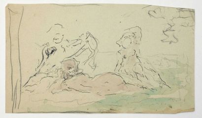 Paul CHMAROFF (1874-1950) 
Les baigneuses
Crayon, encre et aquarelle sur papier,...