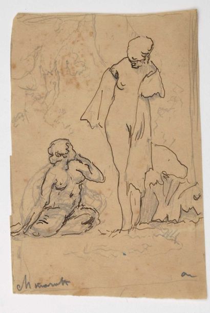 Paul CHMAROFF (1874-1950) 
Nu
Crayon sur papier 37,4 x 25,5 cm
on joint deux dessins...